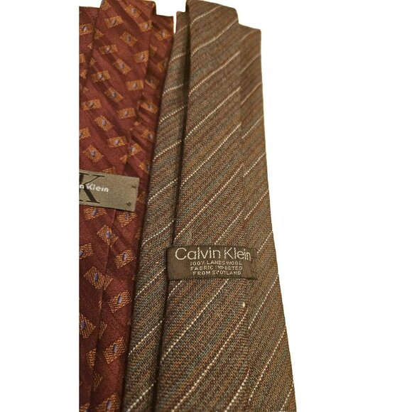 CALVIN KLEIN Mens Striped 100% Silk & Lambswool Ties Set Of Two Great Condition - Picture 2 of 6